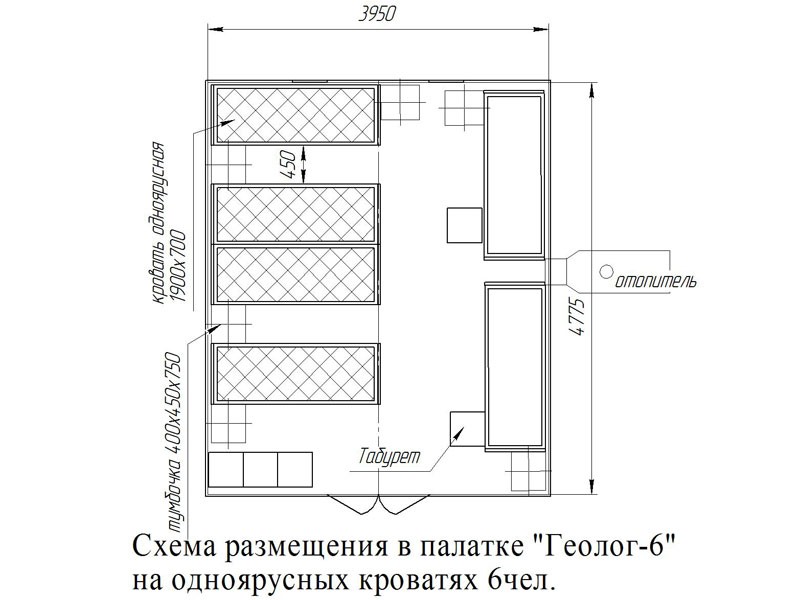 Схема размещения на кроватях в палатке Геолог 6