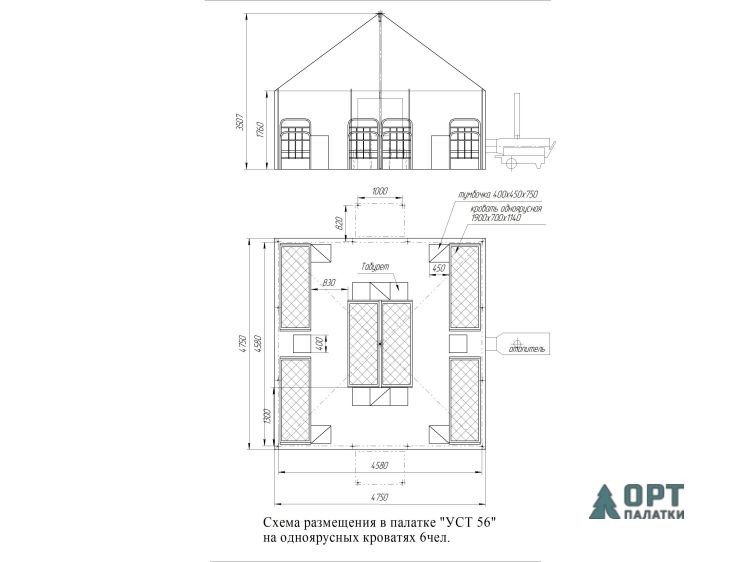Схема размещения в палатке УСТ56