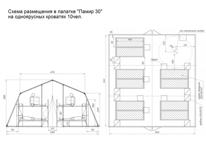 Схема размещения в зимней палатке Памир-30
